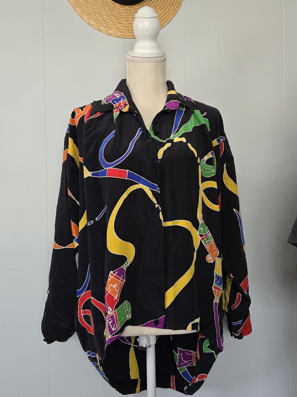 Black Multi-Color Abstract Button-Down Shirt